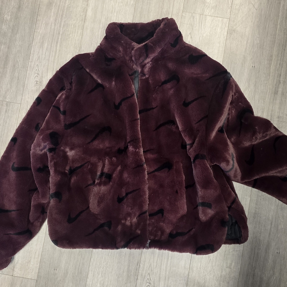Nike Women's Burgundy Faux Fur Jacket